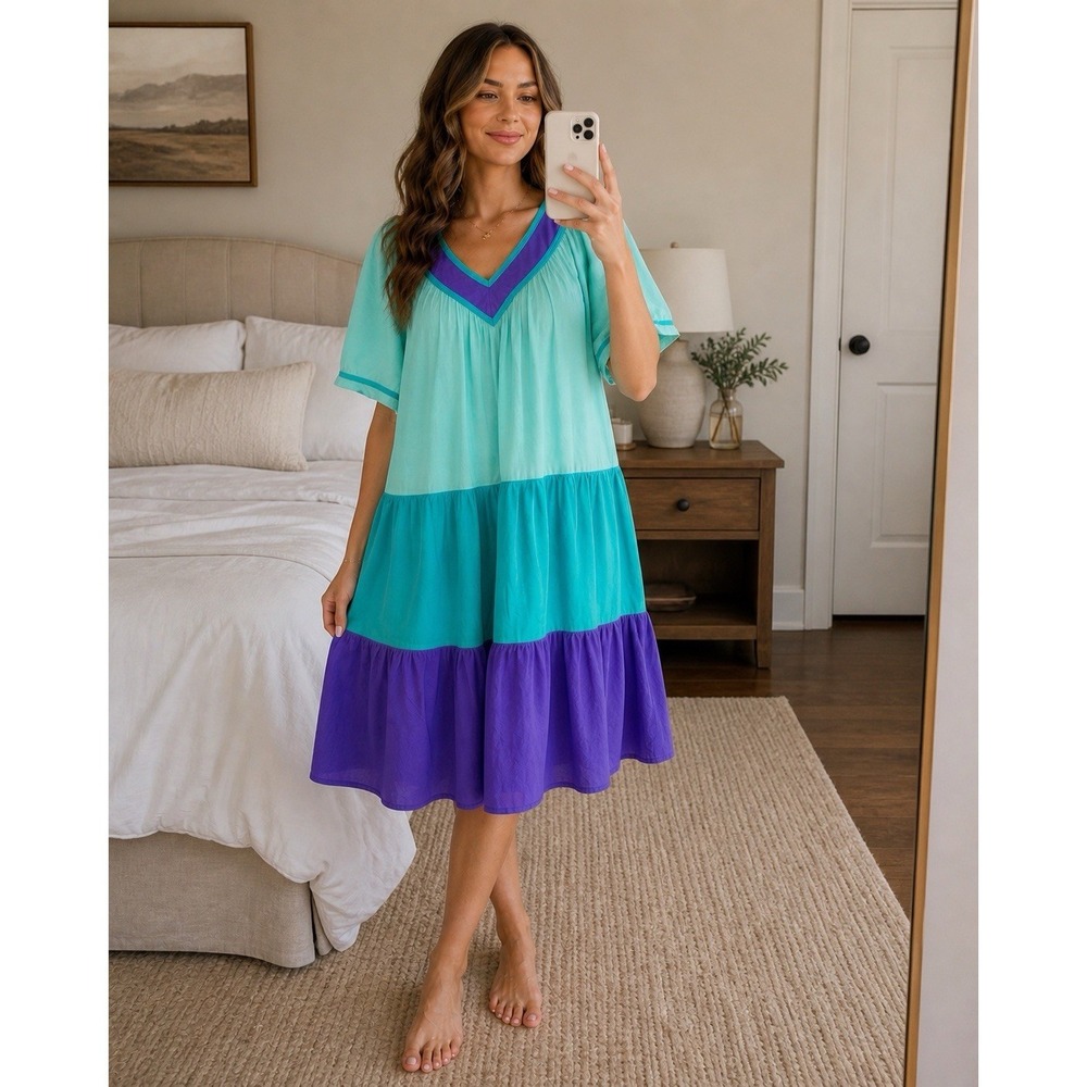 VTG 70s Two Potato Laguna Beach Mumu House Dress Cottagecore Sz S Retro EE42